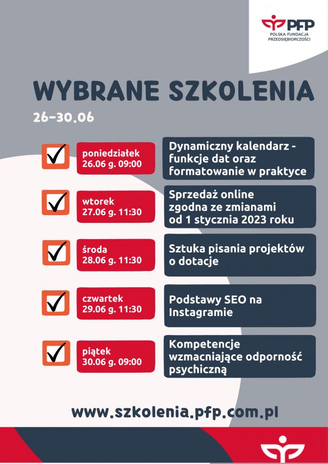 Harmonogram szkoleń 26.06 - 30.06.2023 r.