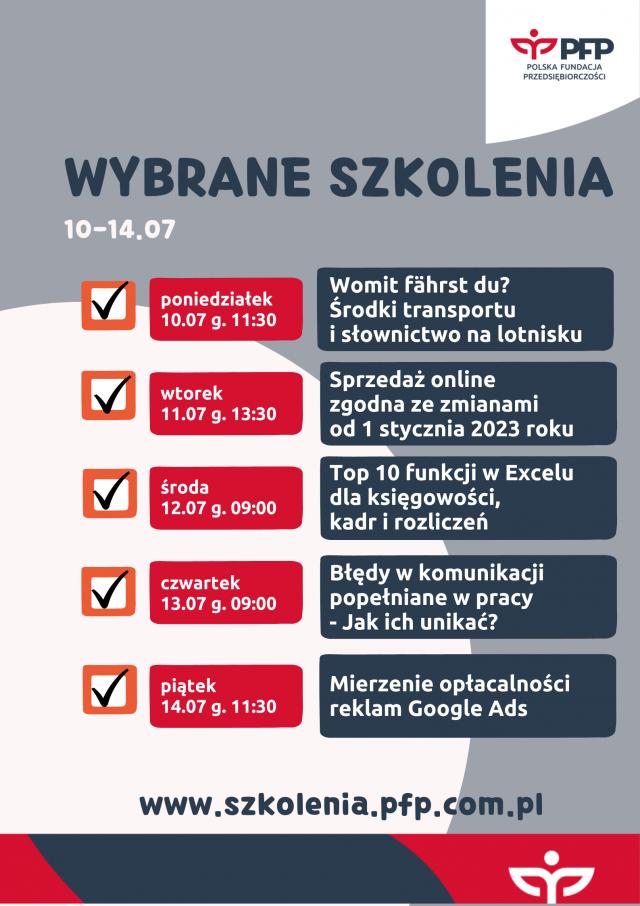 Harmonogram szkoleń 10-14.07.2023 r.