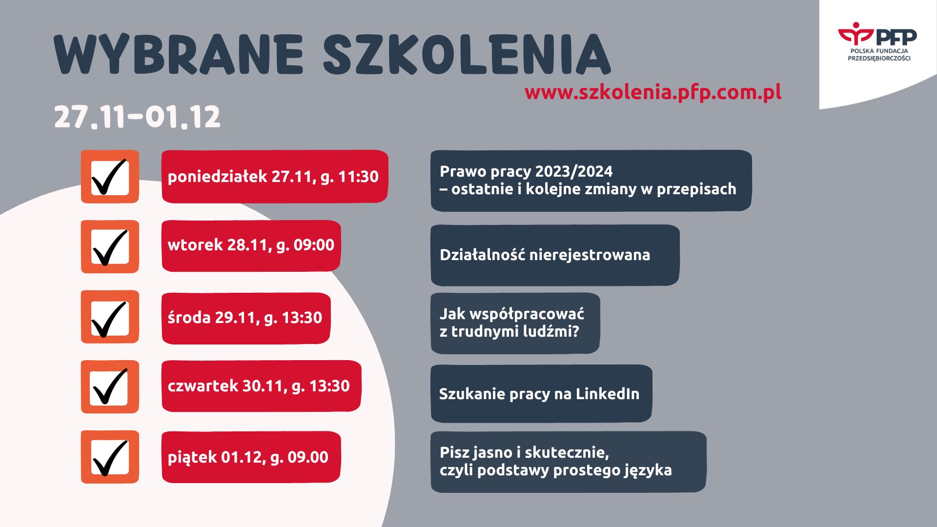 Pięć dni, piętnaście szkoleń. Mocne rozpoczęcie tygodnia na platformie szkoleniowej PFP