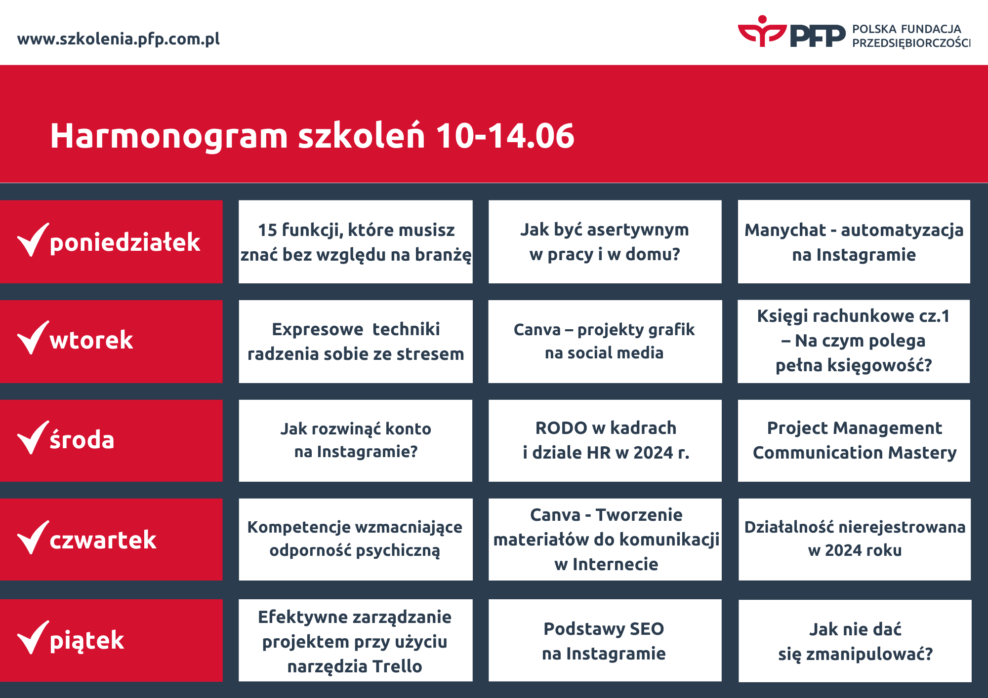 5 dni, 15 szkoleń, nowe tematy i fantastyczni trenerzy. Taki będzie kolejny tydzień na platformie szkoleniowej Polskiej Fundacji Przedsiębiorczości