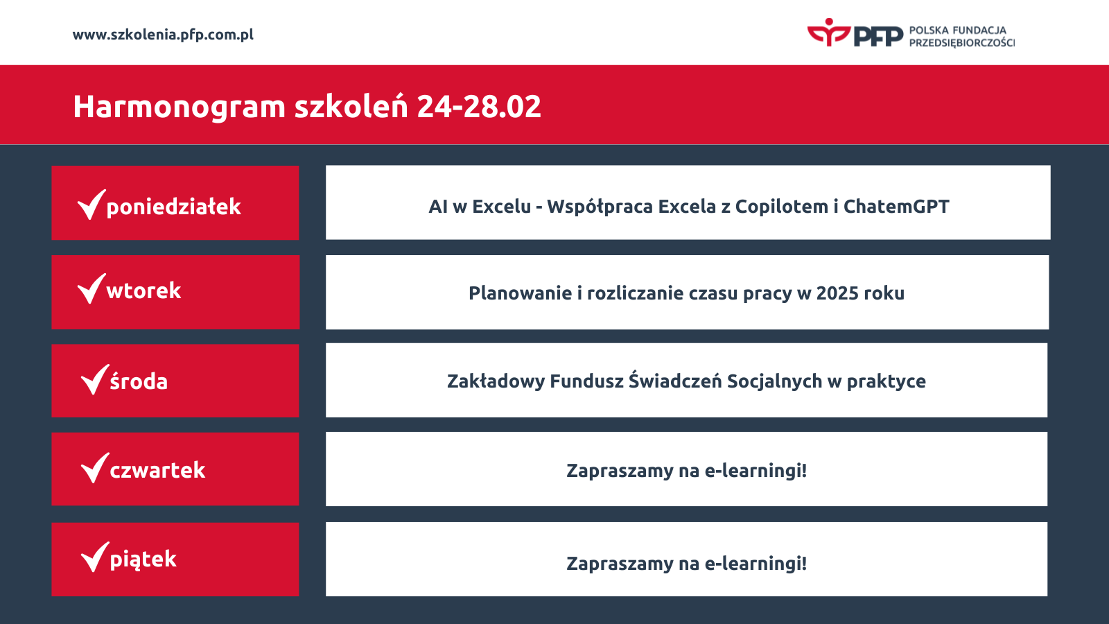 W tym tygodniu tylko trzy szkolenia. Ale za to jakie!