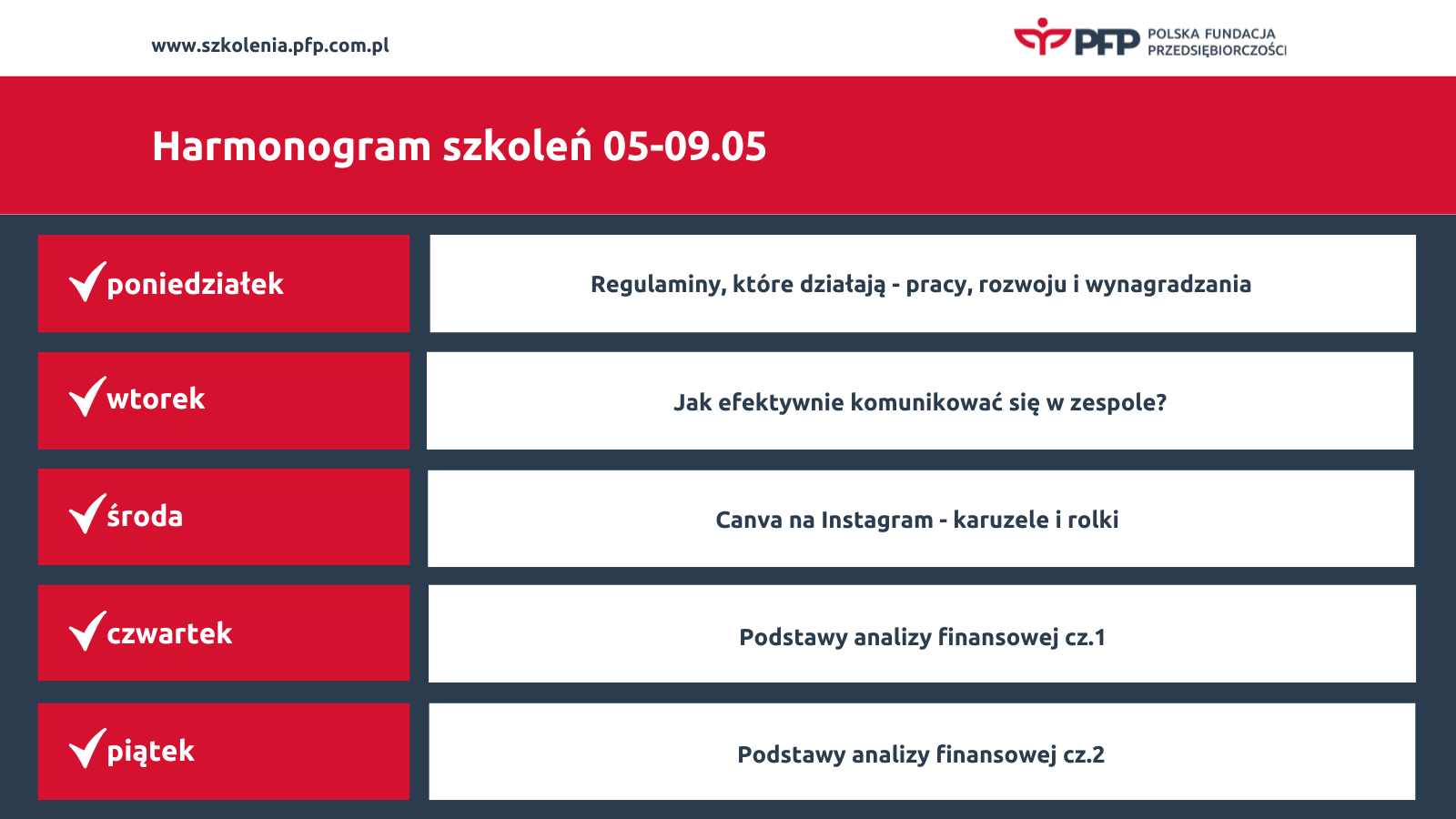Harmonogram szkoleń 05-09.05
