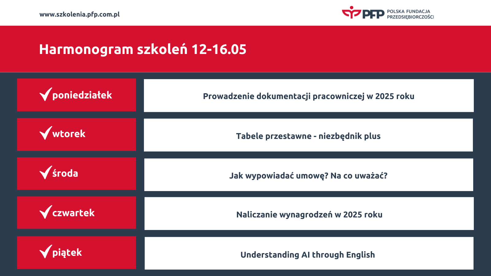 Harmonogram szkoleń 12-16.05