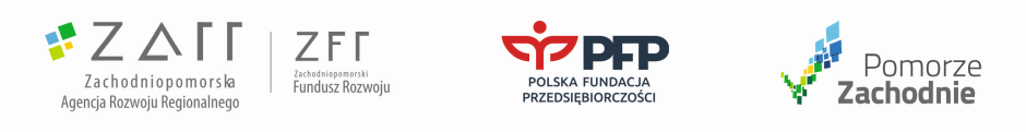 Zestawienie znaków: połączone logo Zachodniopomorska Agencja Rozwoju Regionalnego oraz szara pionowa linia oddzielająca logo Zachodniopomorski Fundusz Rozwoju, logo Polska ‘Fundacja Przedsiębiorczości, logo województwa Zachodniopomorskiego
