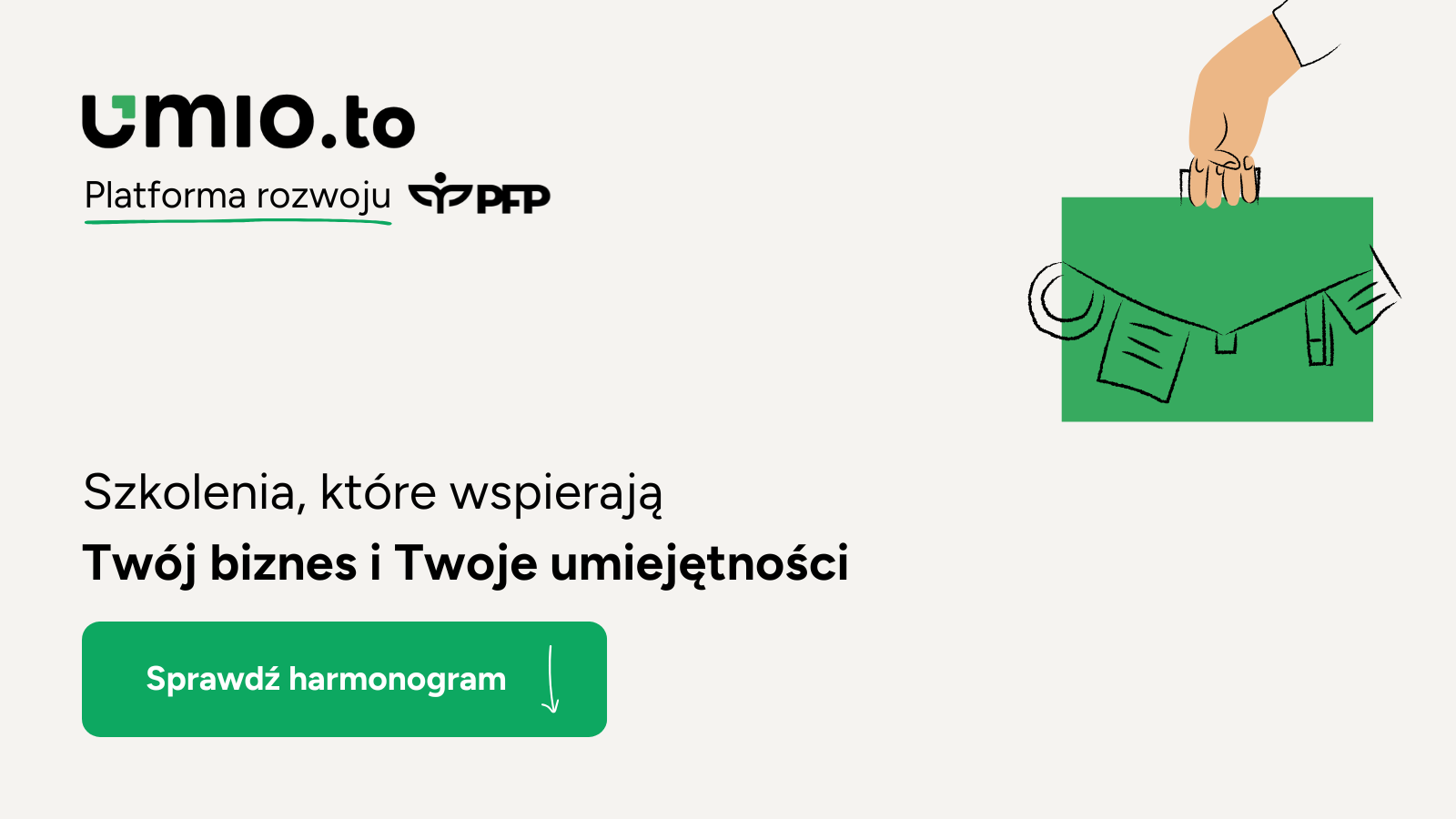 W lewym górnym rogu znajduje się logo platformy szkoleniowej Umio.to, a pod nim napis 